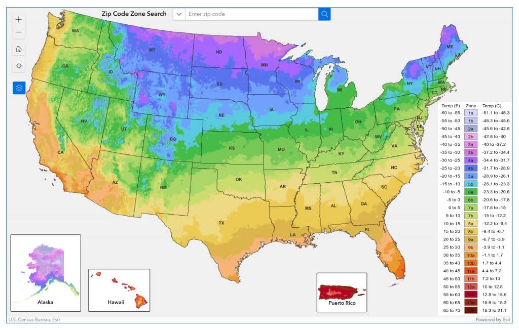Full USDA Hardiness Zone Map