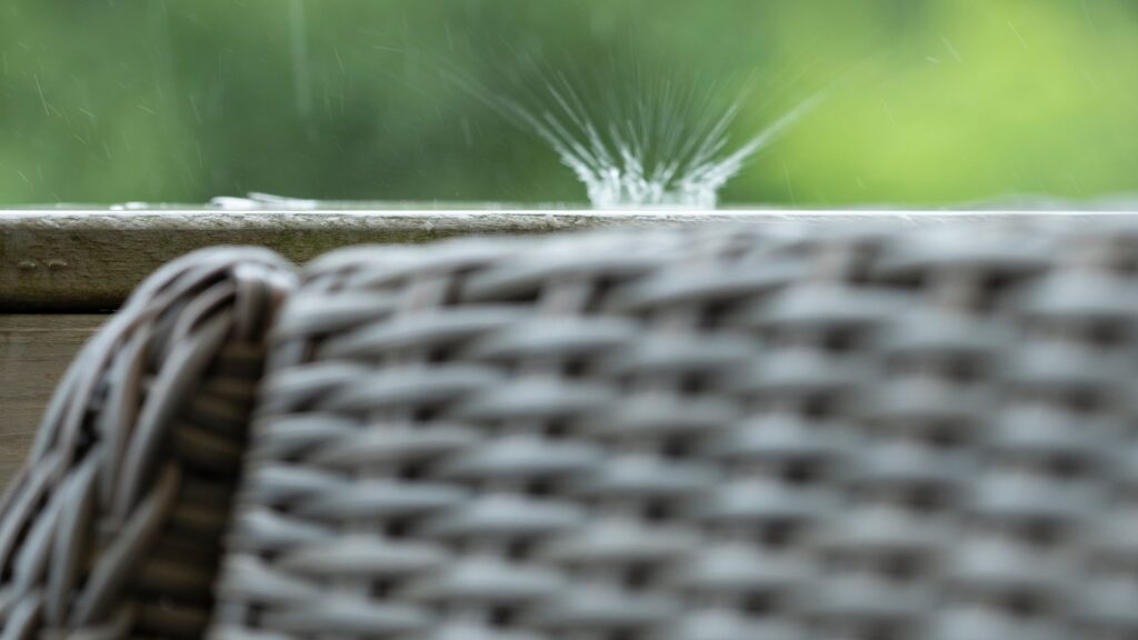 Wicker furniture wet from fall rain