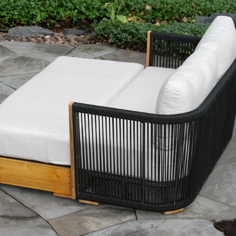Outdoor Interiors, Teak & Black Rope Loveseat - Image 2
