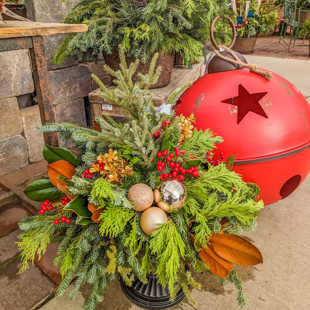 Premade holiday container and large metal ornament