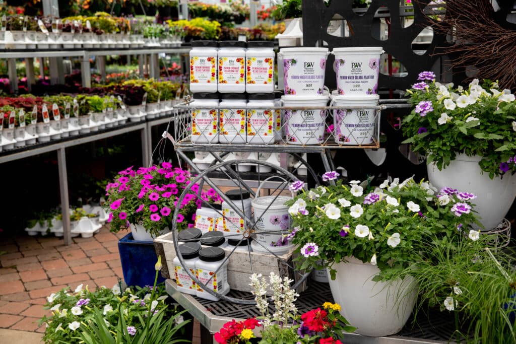 premade containers and fertilizer display