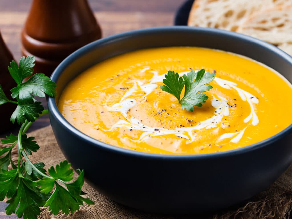 Pumpkin soup in a bowl