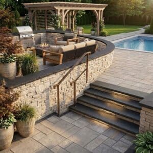 Lime Black Tread, Rockfaced 2" Thick
