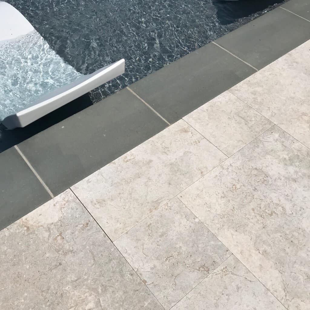 Stardust Jerusalem Limestone and Thermal Bluestone coping